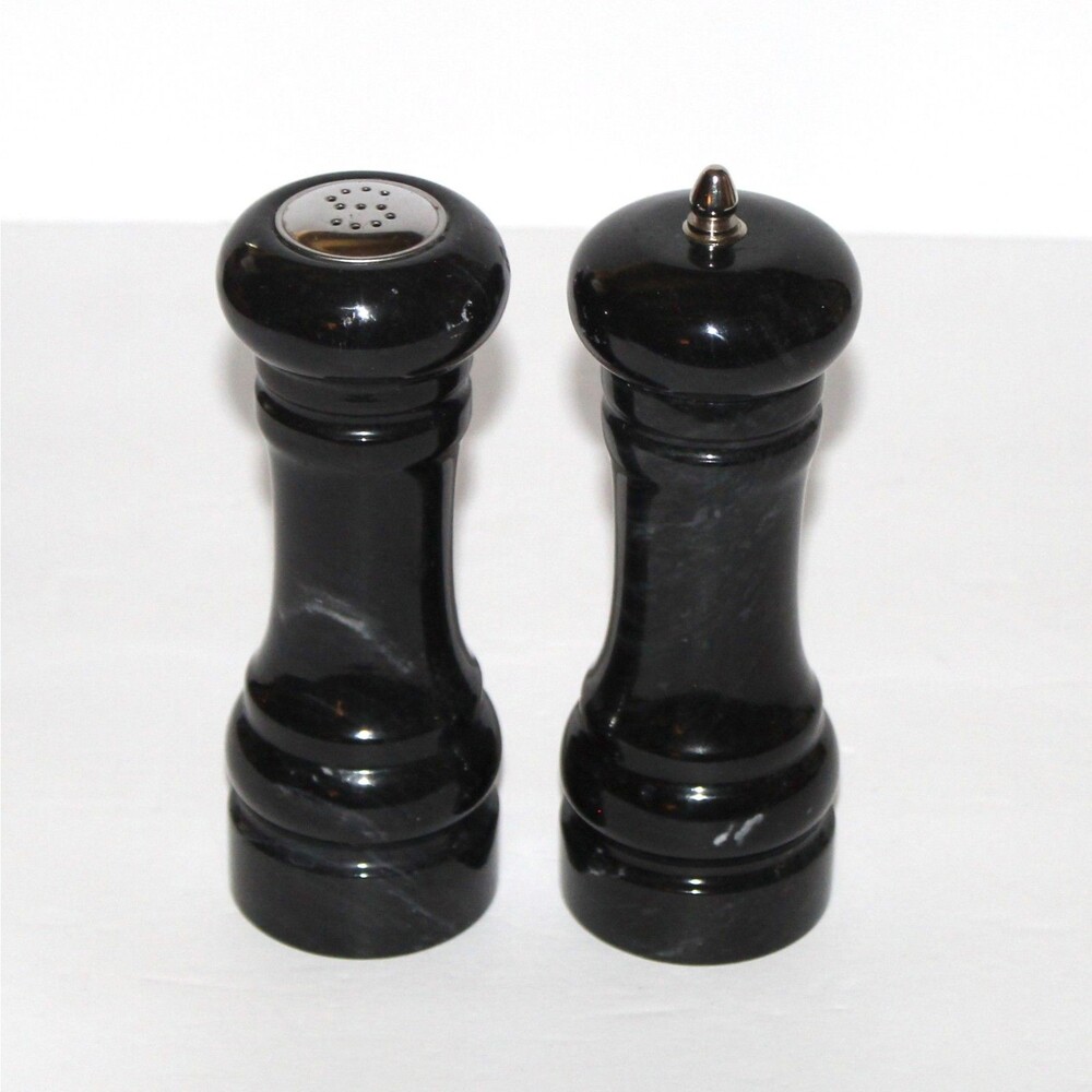 Salt Shaker Pepper Grinder set Black Marble vintage 6"